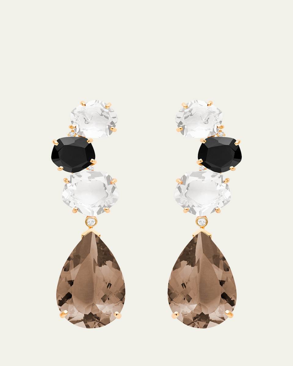 Diana Rock Crystal, Onyx, and Quartz Earrings in 18K Rose Gold